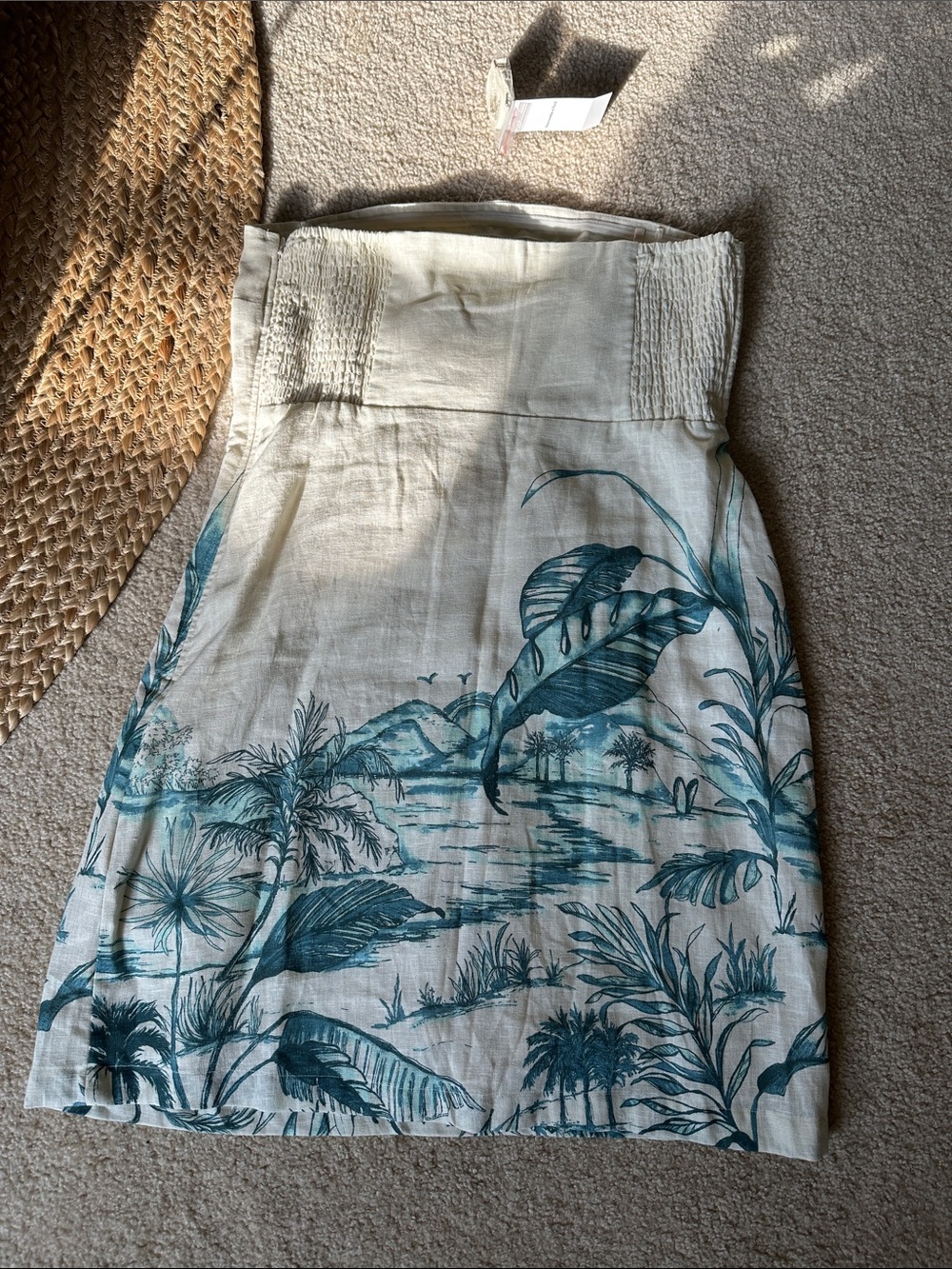Linen Cream Tropical Print Strapless Mini romper - Picture 4 of 4